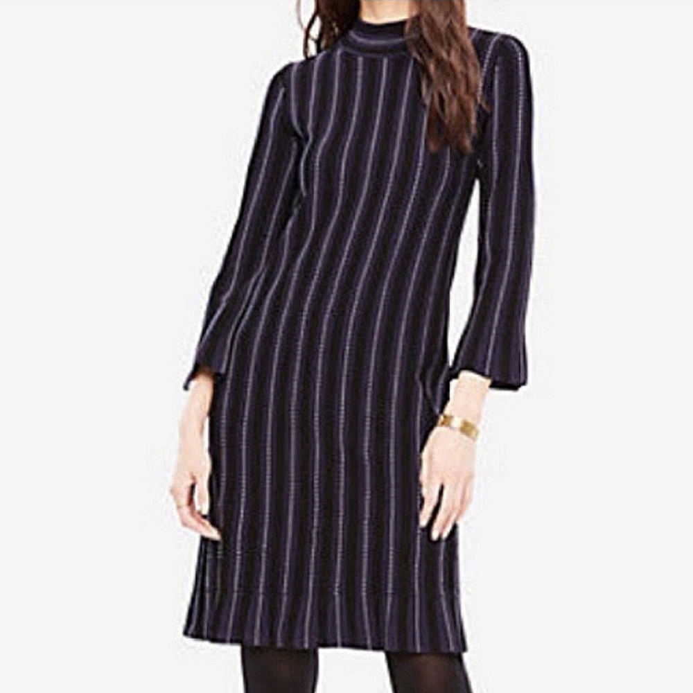 Ann Taylor Mock Neck Stitch Striped Sweater Dress (Size XS)